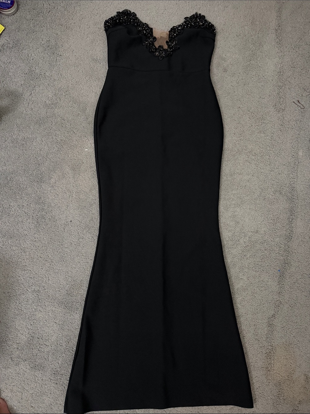 Fashion Nova Black Strapless Beaded Sweetheart Mermaid Dress